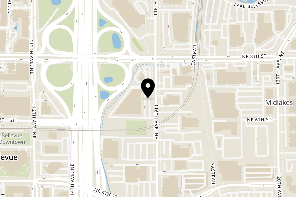 Map showing the location of Pasifika Grill & Bar on 625 116th Ave NE in Bellevue
